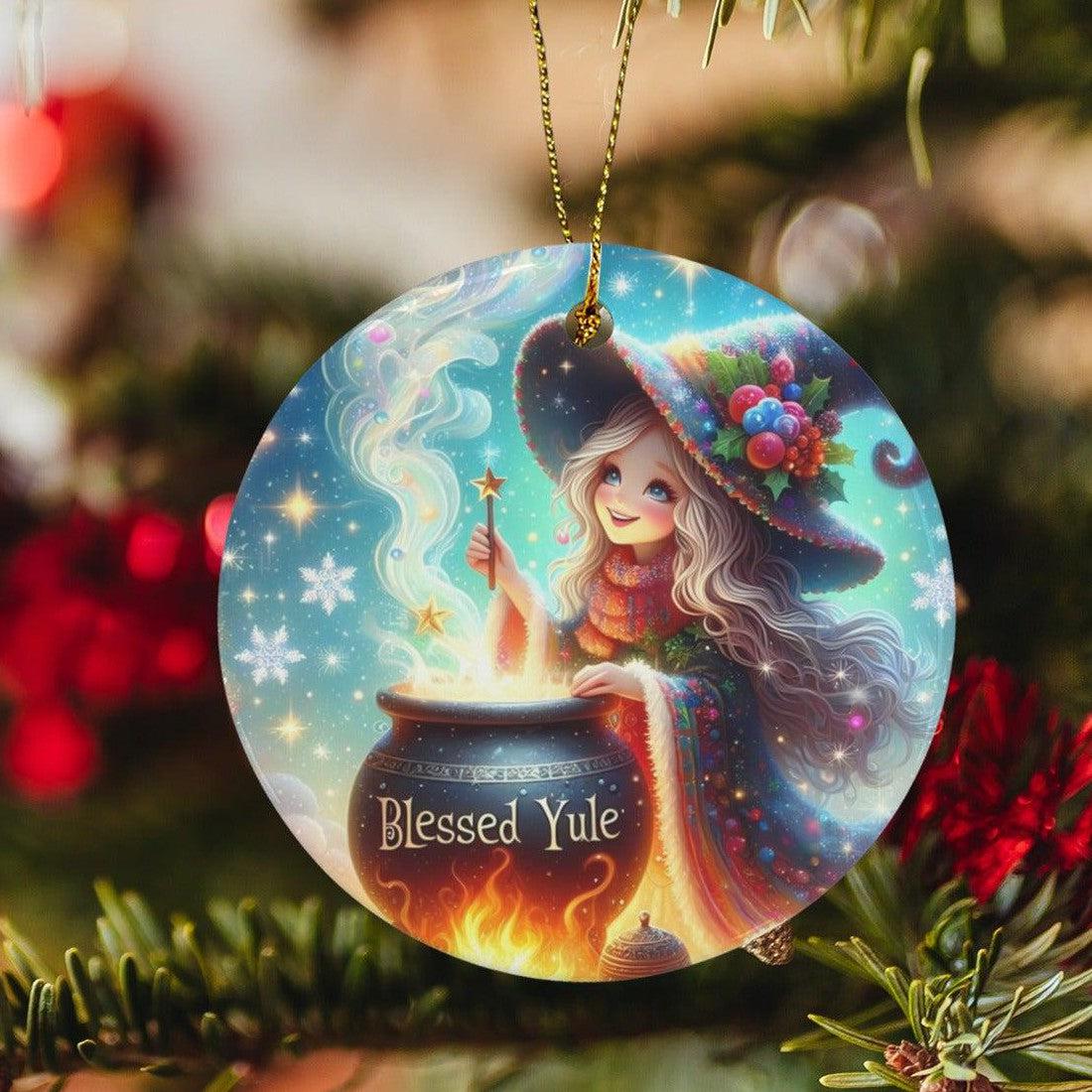 Little Witch Ceramic Christmas Ornament for Yule Tree Decorations-MoonChildWorld