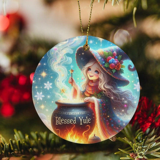 Little Witch Ceramic Christmas Ornament for Yule Tree Decorations