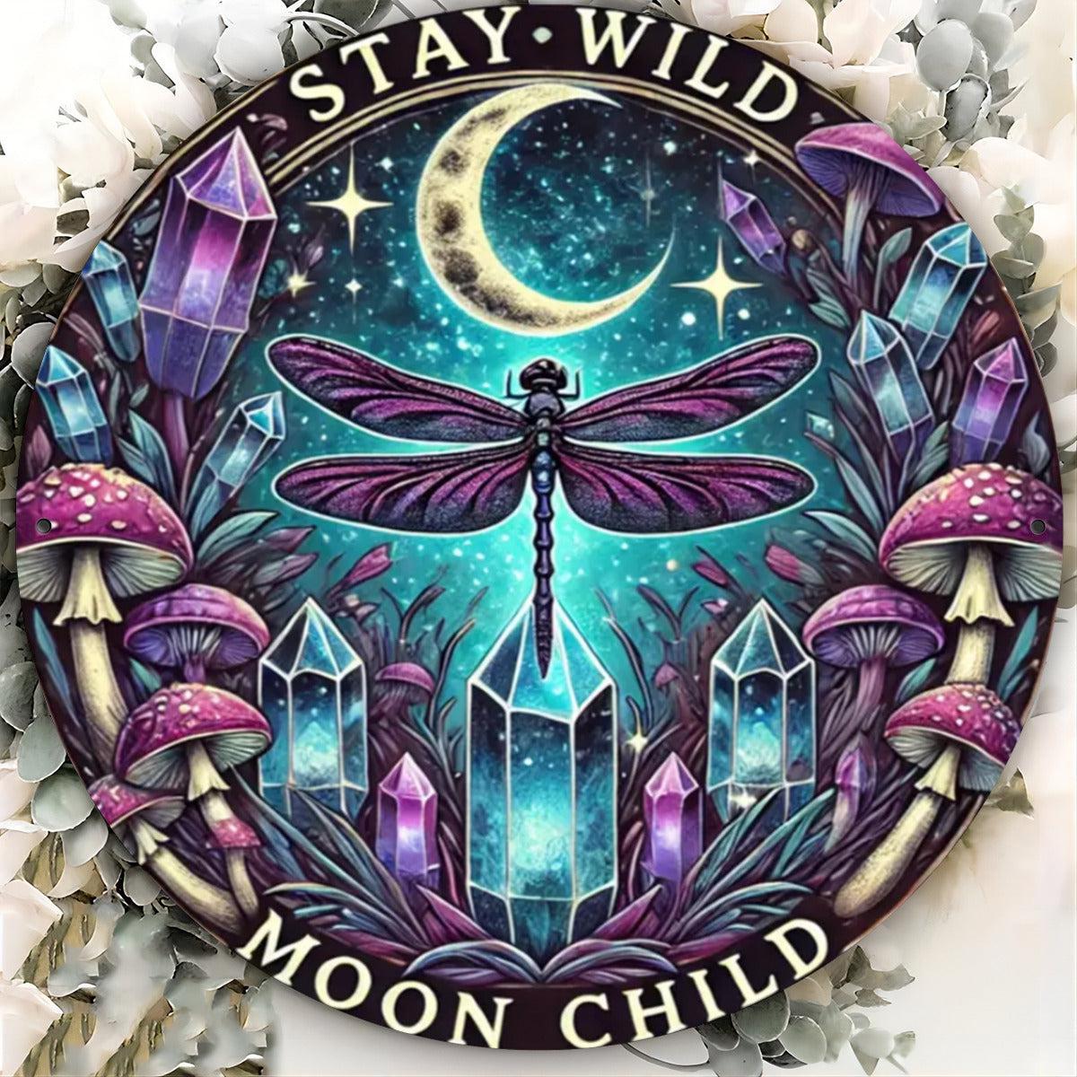 Stay Wild Moon Child Metal Sign Witchy Dragonfly Wall Decoration-MoonChildWorld