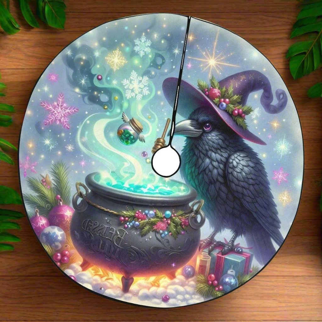 Witchy Raven Christmas Tree Skirt Gothic Crow Christmas Tree Skirt-MoonChildWorld