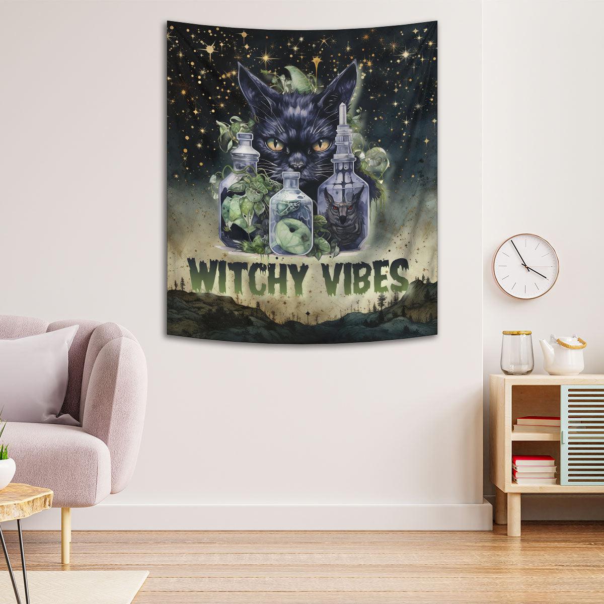 Black Cat Tapestry Gothic Cat Wall Hanging for Halloween-MoonChildWorld