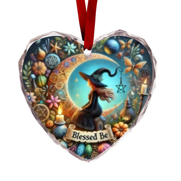Magick Moon Witch Christmas Heart-Shaped Crystal Glass Ornament