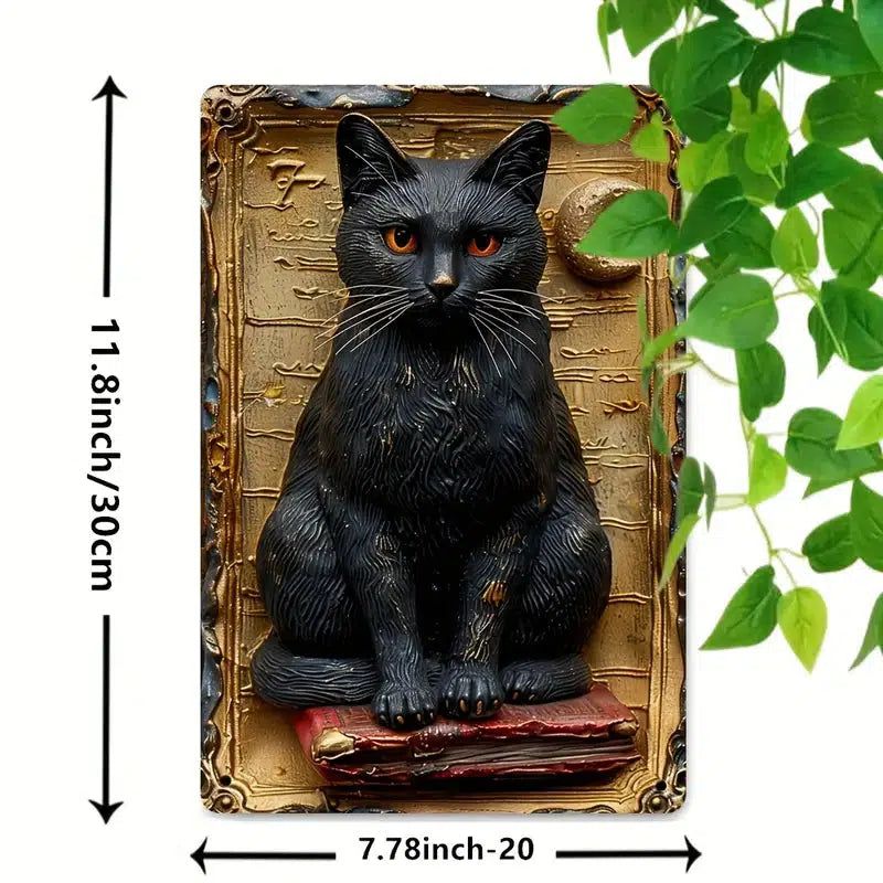 Black Cat Metal Tin Sign Occult Cat Wall Art for Gothic Decor-MoonChildWorld