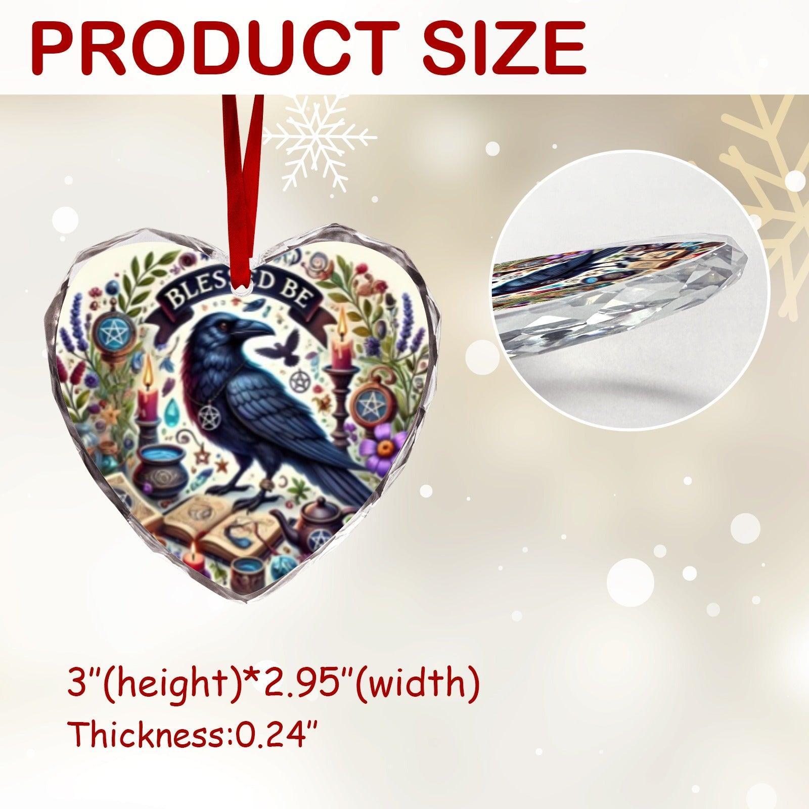 Gothic Crow Wicca Black Raven Heart-Shaped Crystal Glass Ornament-MoonChildWorld