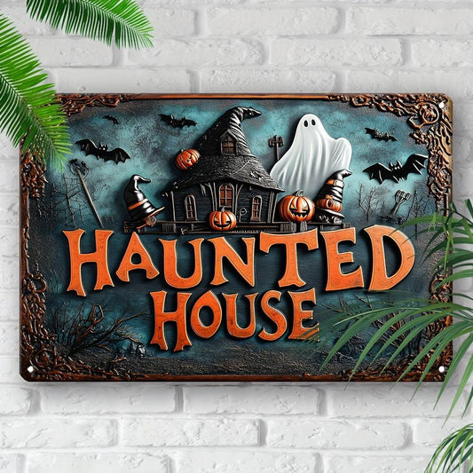 Vintage Halloween Welcome Sign Haunted House Metal Wall Decor Sign