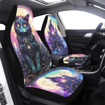 Halloween House Witchy Cat Car Seat Covers-MoonChildWorld