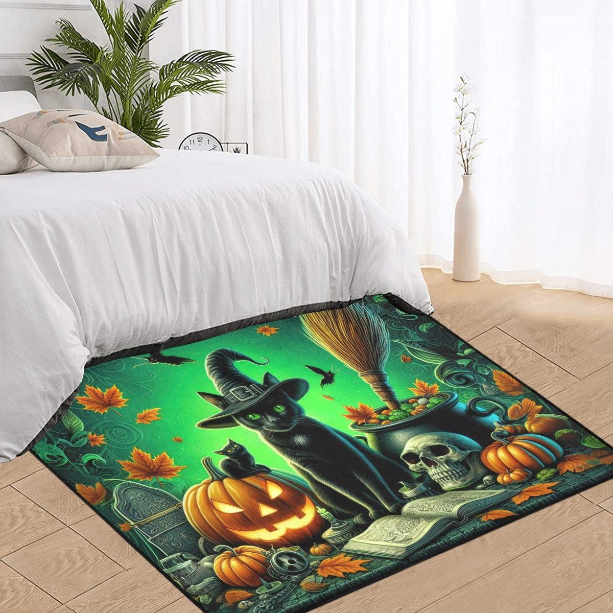 Black Cat Gothic Area Rug Witchy Cat Halloween Carpet-MoonChildWorld