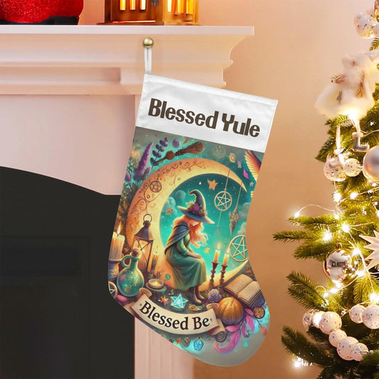 Blessed Yule Witch Christmas Stocking for Yule Decorations