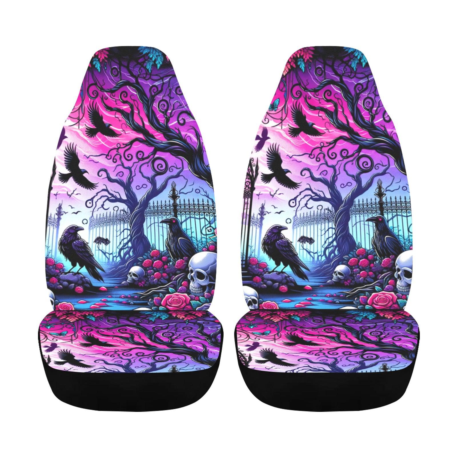 Halloween Skulls Black ravens Gothic Car Seat Covers-MoonChildWorld