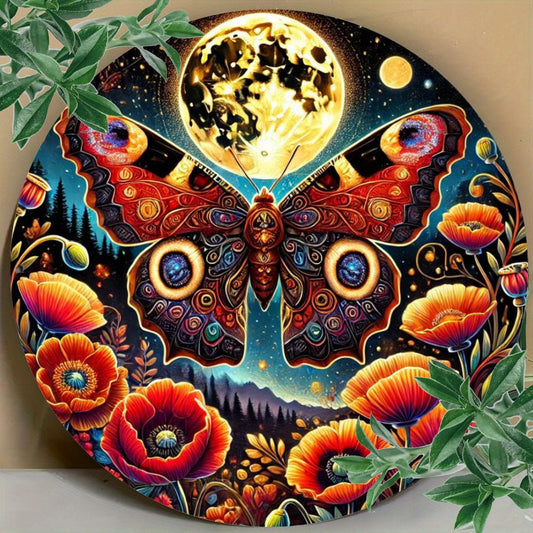 Moon and Butterfly Wall Art Lunar Moth Metal Sign