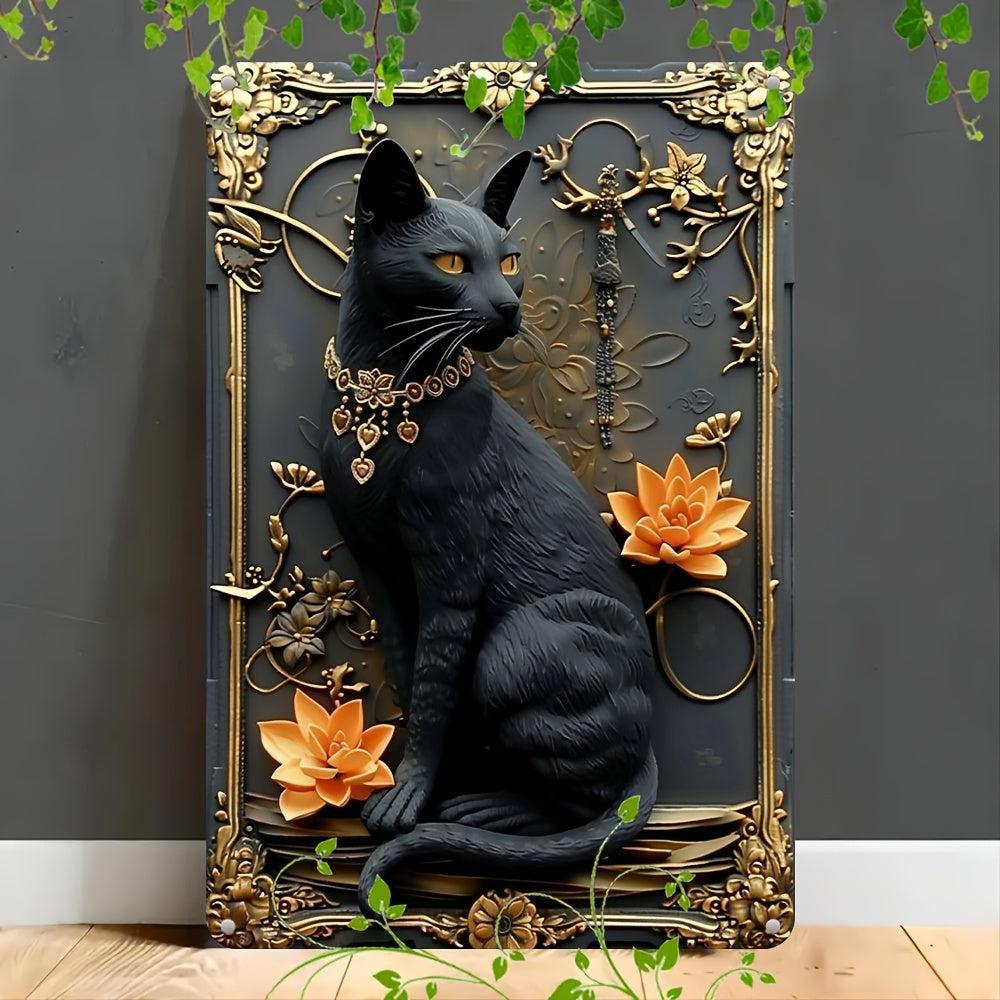 Black Cat Wall Art Occult Cat Metal Sign-MoonChildWorld