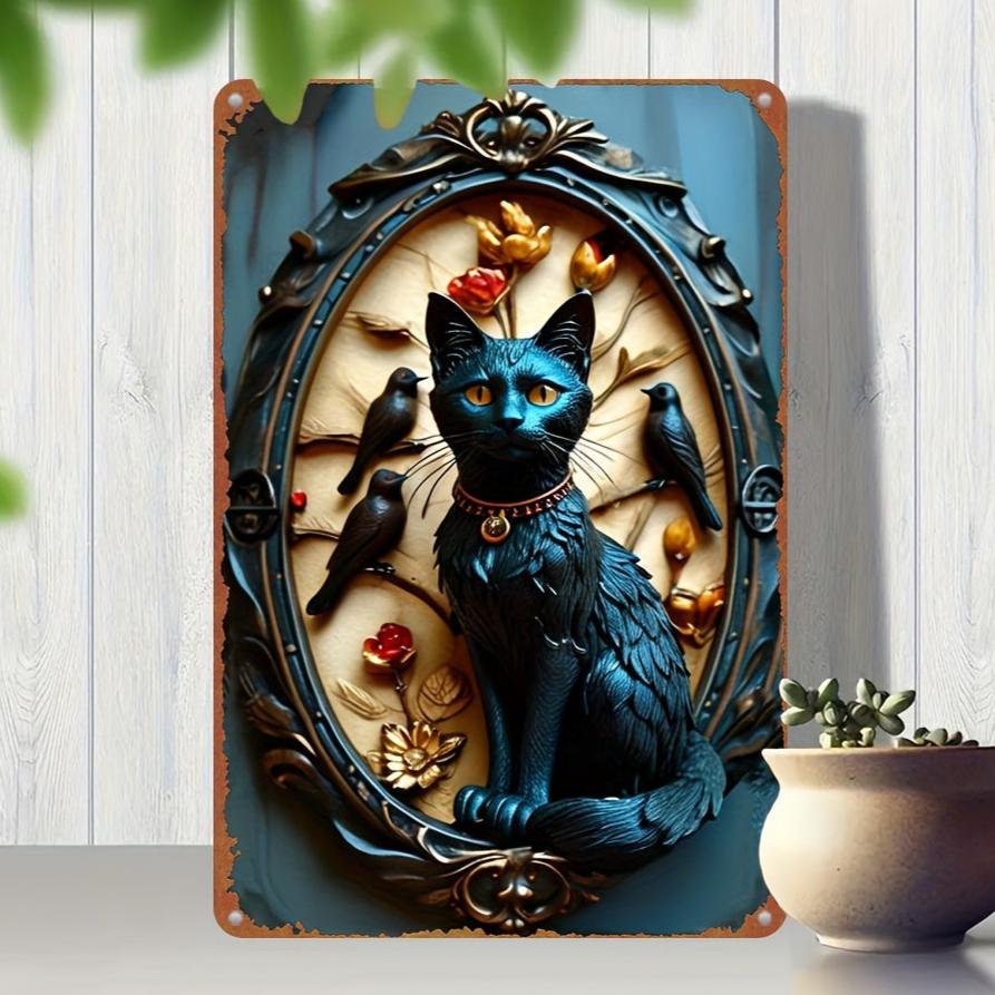 Ravens and Black Cat Metal Tin Sign Occult Cat Wall Art for Gothic Decor-MoonChildWorld