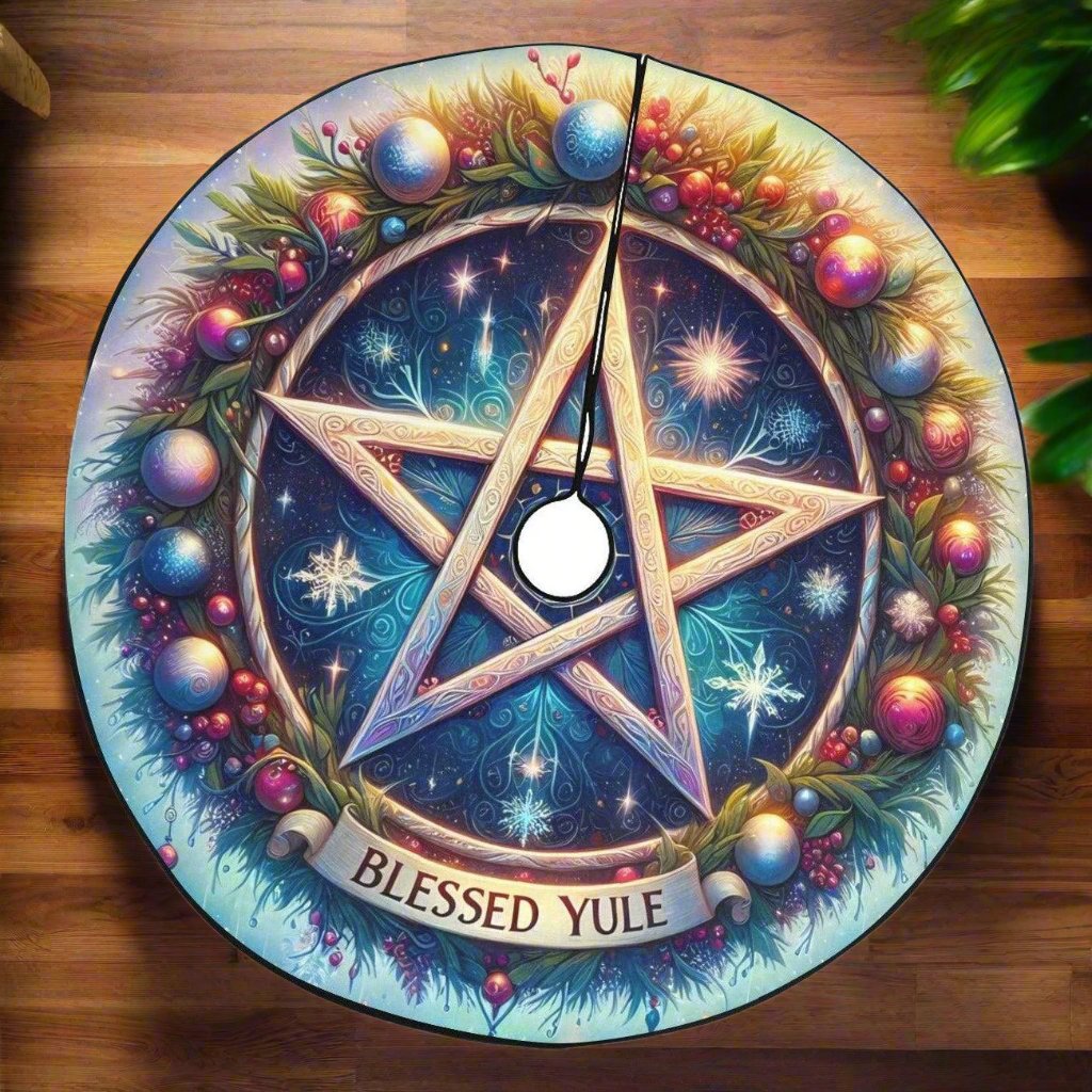 Magic Pentacle Wicca Pagan Christmas Tree Skirt for Yule Decor-MoonChildWorld