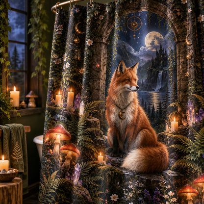 Fox Shower Curtain - Enchanted Forest Witchy Moon Decor, styled shot 4