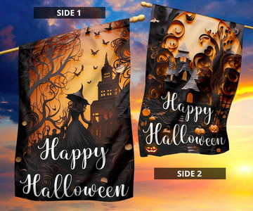 Haunted House Halloween Witch Flag-MoonChildWorld