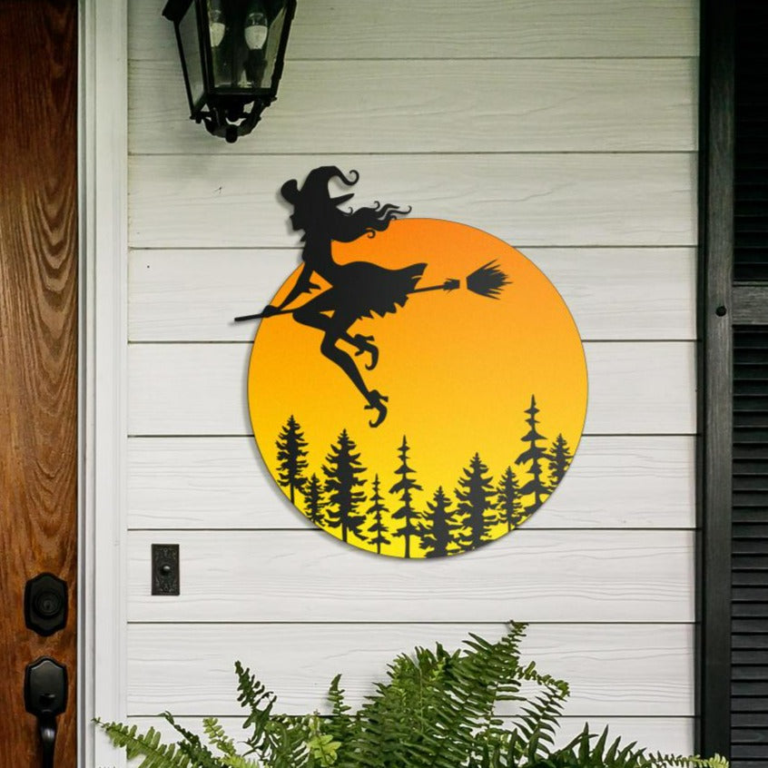 Moon Flying Witch Metal Sign-MoonChildWorld