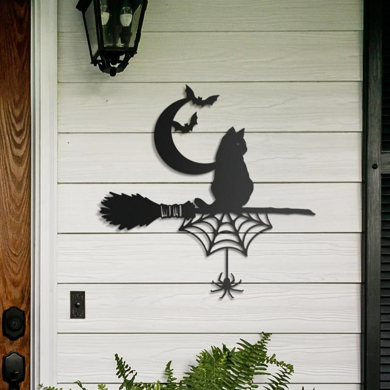 Moon Cat Witch Metal Sign-MoonChildWorld