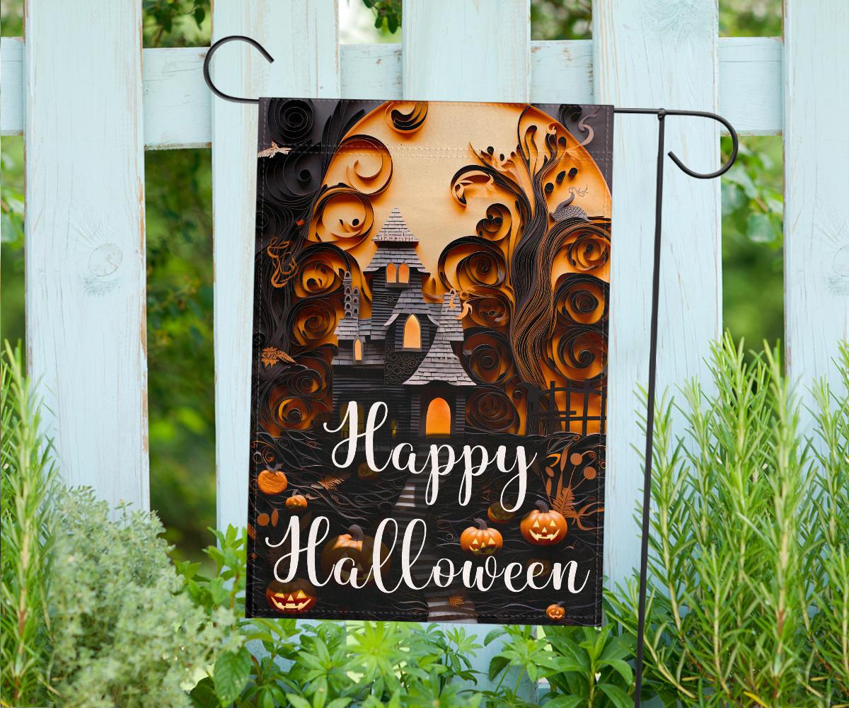 Haunted House Halloween Witch Flag-MoonChildWorld