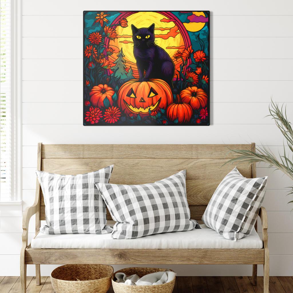 Halloween pumpkin black cat Metal Sign-MoonChildWorld