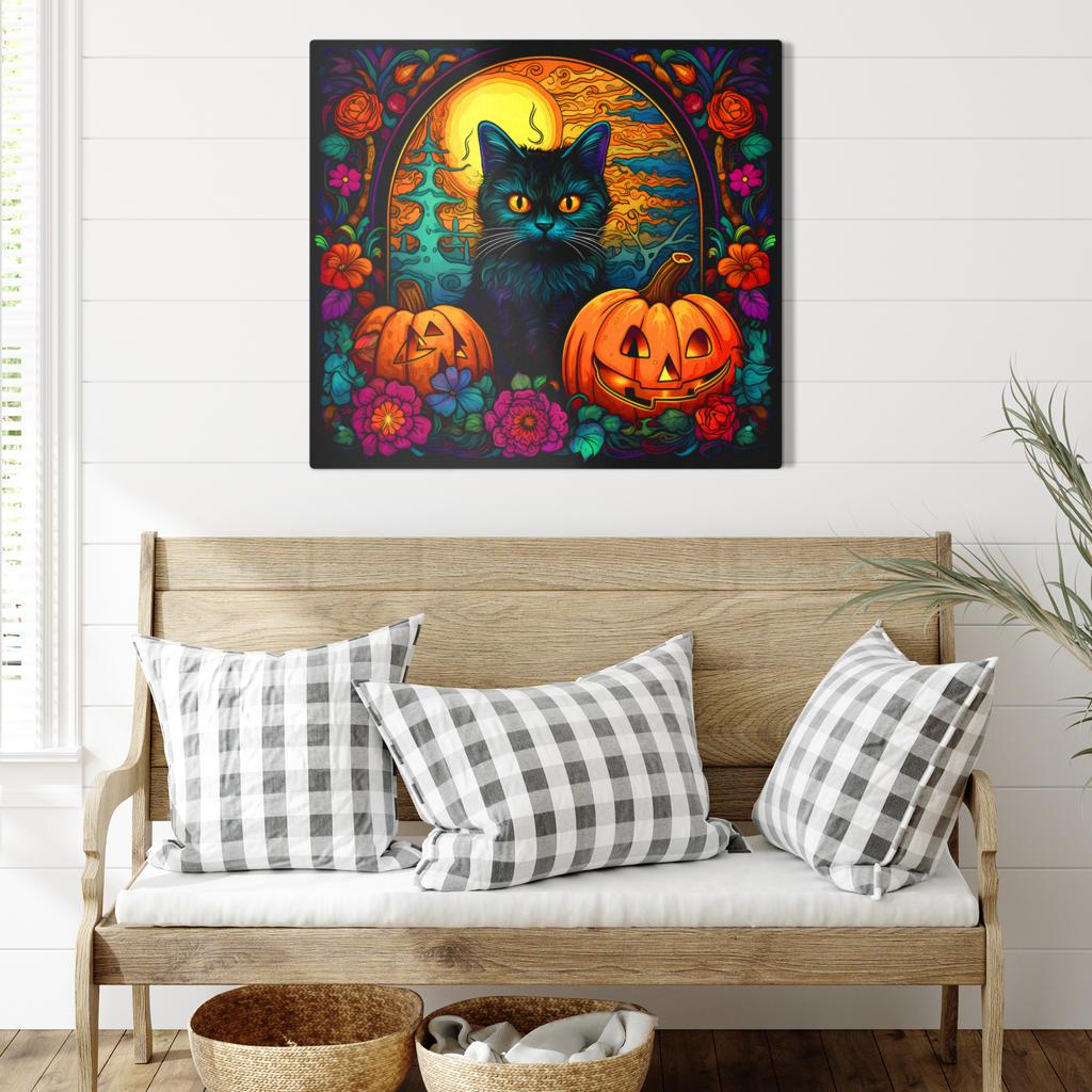 Halloween pumpkin black cat Metal Sign-MoonChildWorld