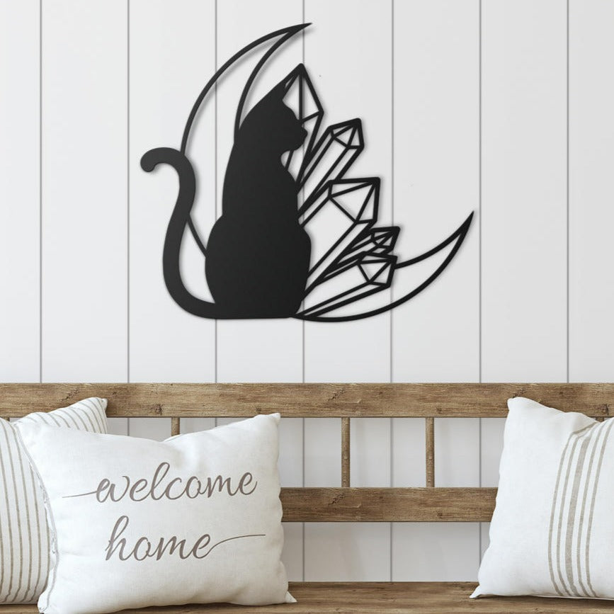 Moon Cat Witch Metal Sign-MoonChildWorld