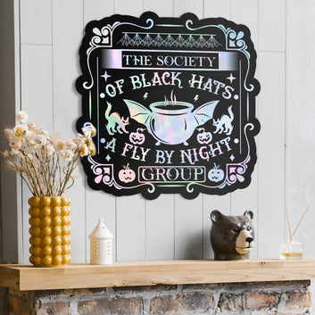 Black hat Society Witch Metal Sign Halloween Decor