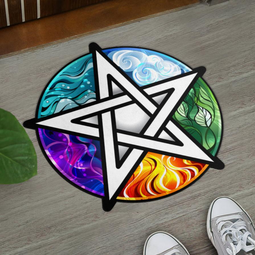 Element Pentagram Door Mat Pentacle Wicca Pagan Doormat-MoonChildWorld