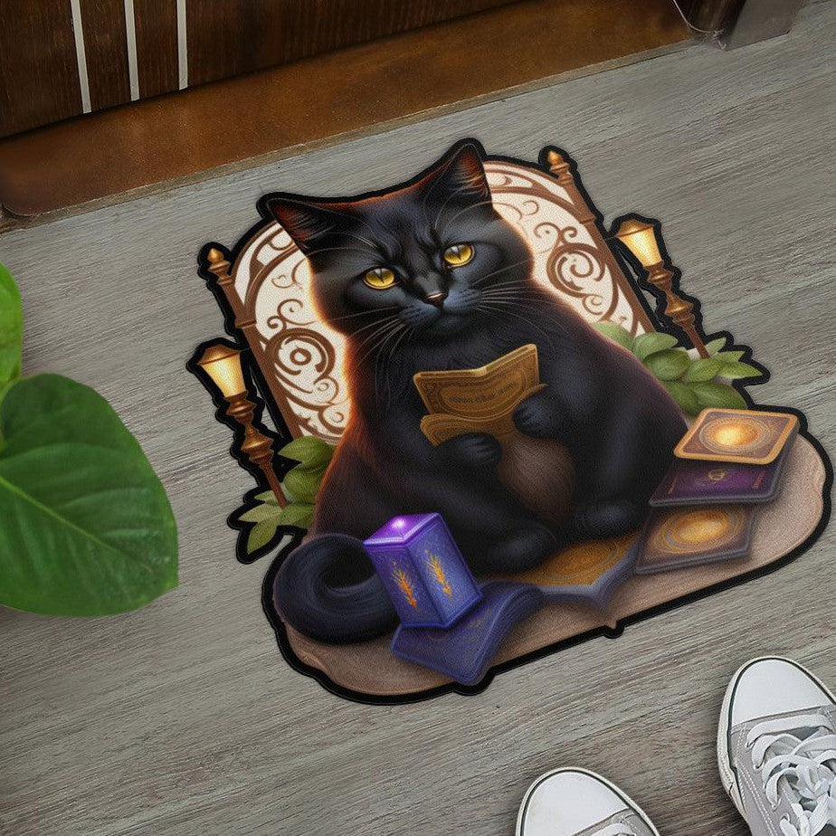 Wizard Cat Door Mat Black Cat Witchy Doormat-MoonChildWorld