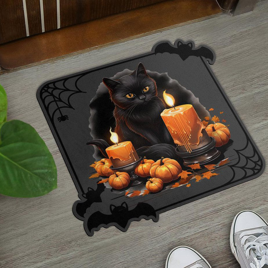 Halloween Cat Door Mat Black Cat Gothic Doormat-MoonChildWorld