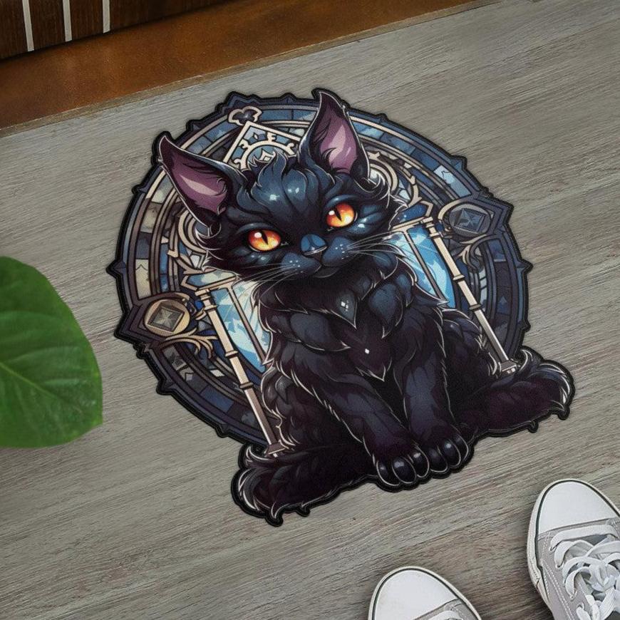 Black Cat Door Mat Gothic Cat Doormat-MoonChildWorld