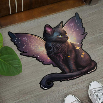 Winged Cat Door Mat Magic Black Cat Doormat