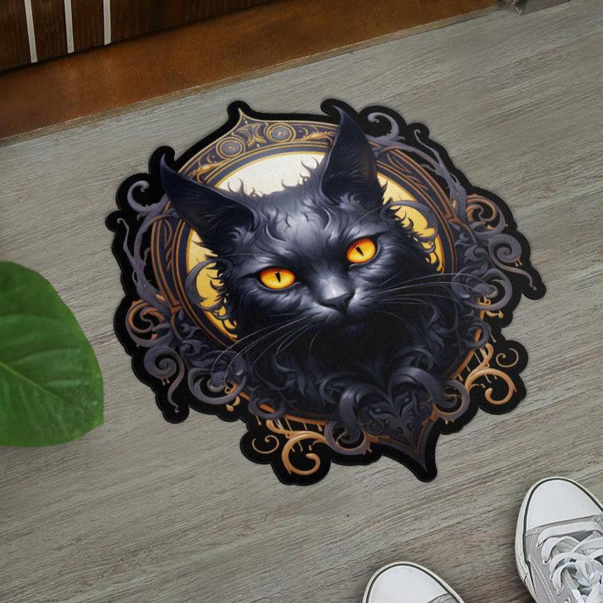 Gothic Black Cat Door Mat-MoonChildWorld