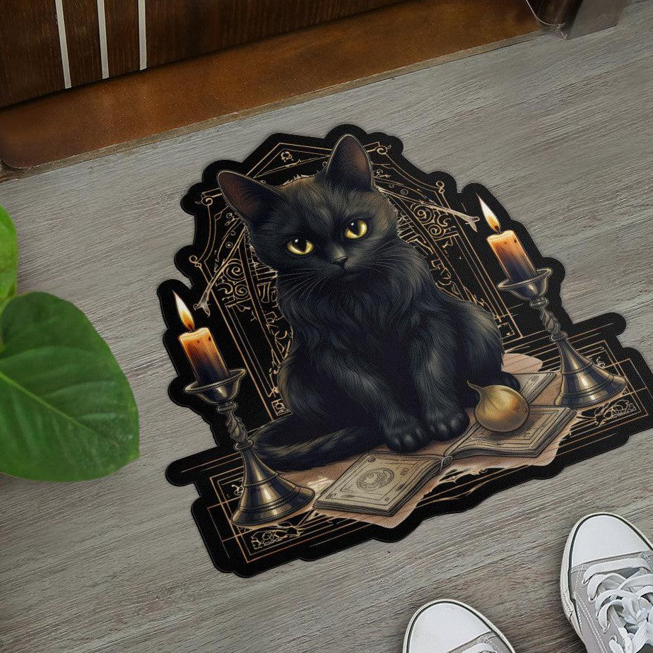 Wizard Cat Door Mat Black Cat Witchy Doormat-MoonChildWorld