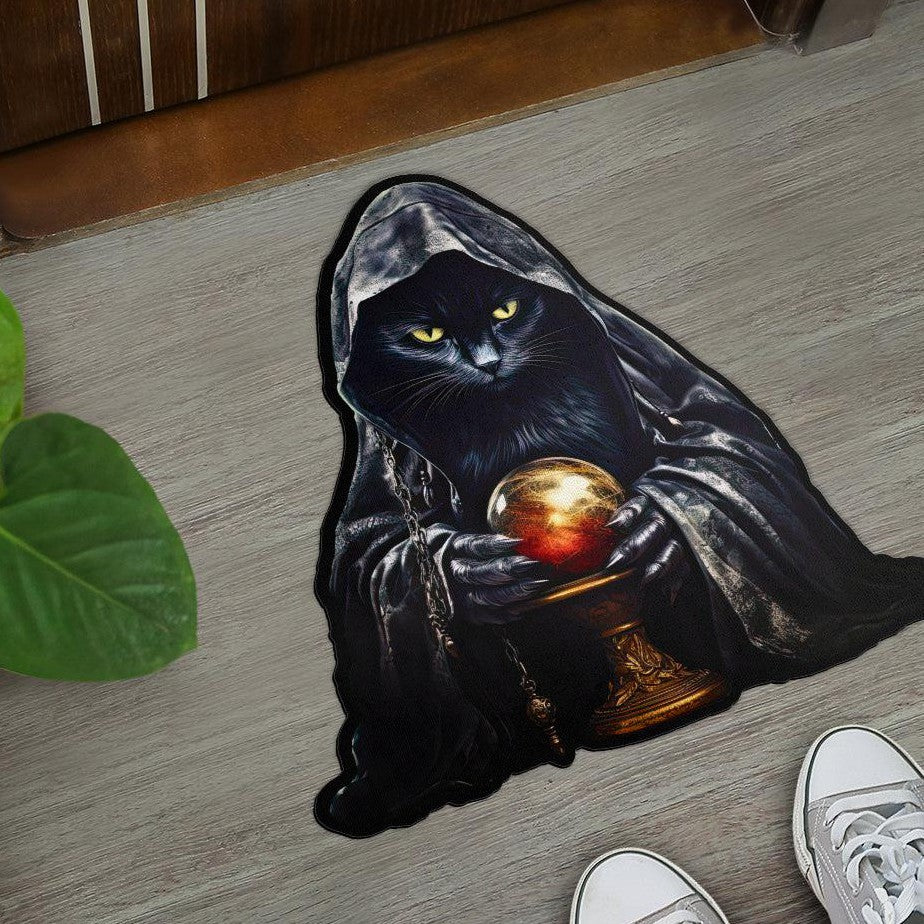 Wizard Cat Door Mat Black Cat Witchy Doormat-MoonChildWorld