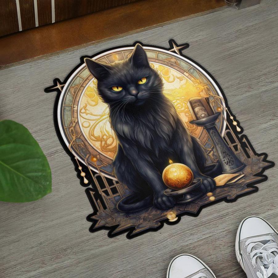 Wizard Cat Door Mat Black Cat Witchy Doormat-MoonChildWorld