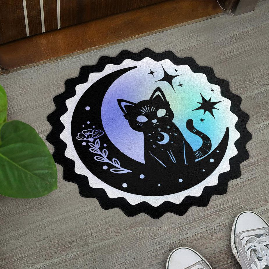 Magic Black Cat Door Mat Moon Cat Doormat-MoonChildWorld