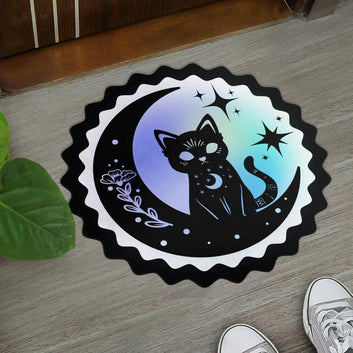 Magic Black Cat Door Mat Moon Cat Doormat