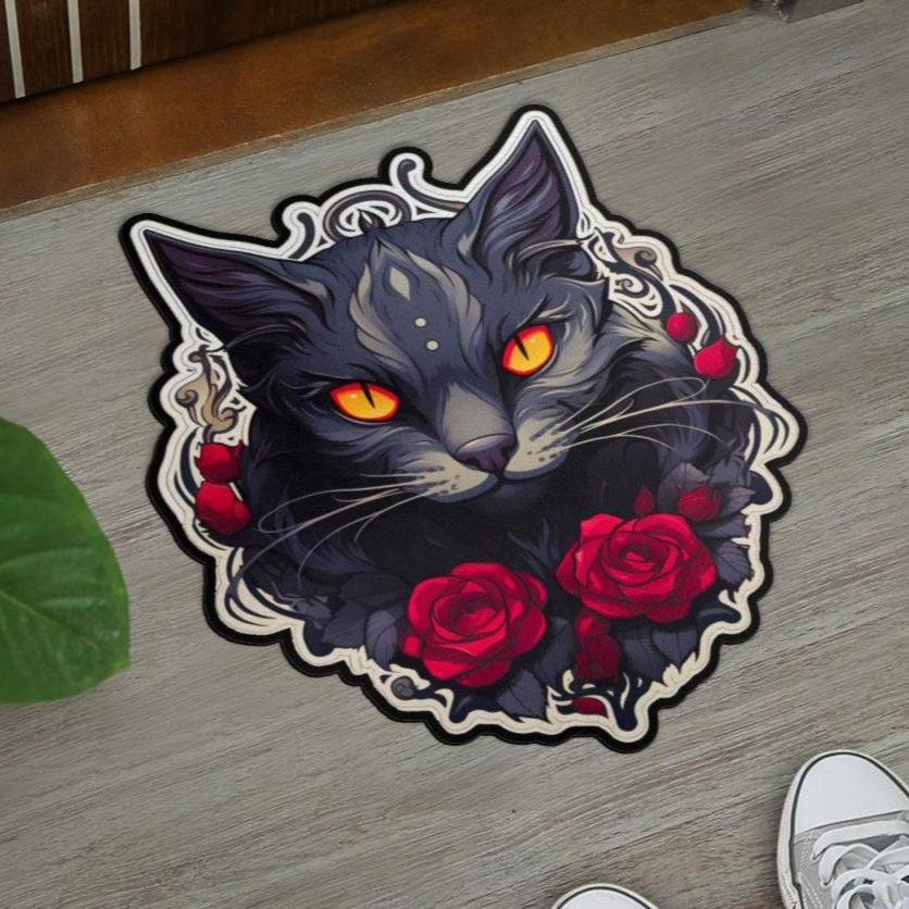 Black Cat Door Mat Gothic Cat Doormat-MoonChildWorld