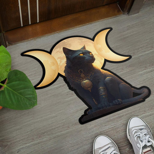 Wicca Triple Moon Black Cat Door Mat