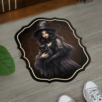 Mystic Witch and Black Cat Door Mat