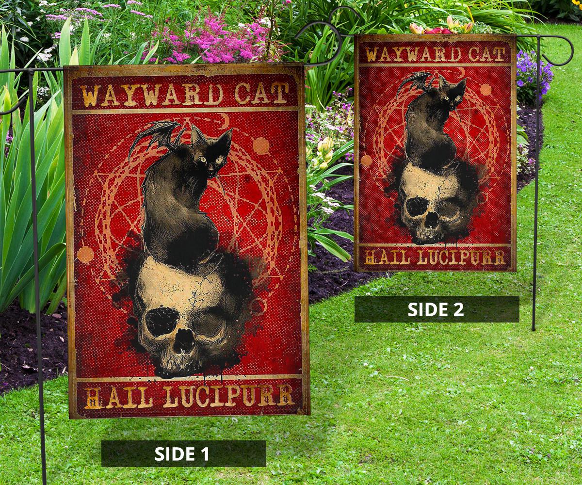 Gothic Skull Black Cat Lucipurr Halloween Flag-MoonChildWorld