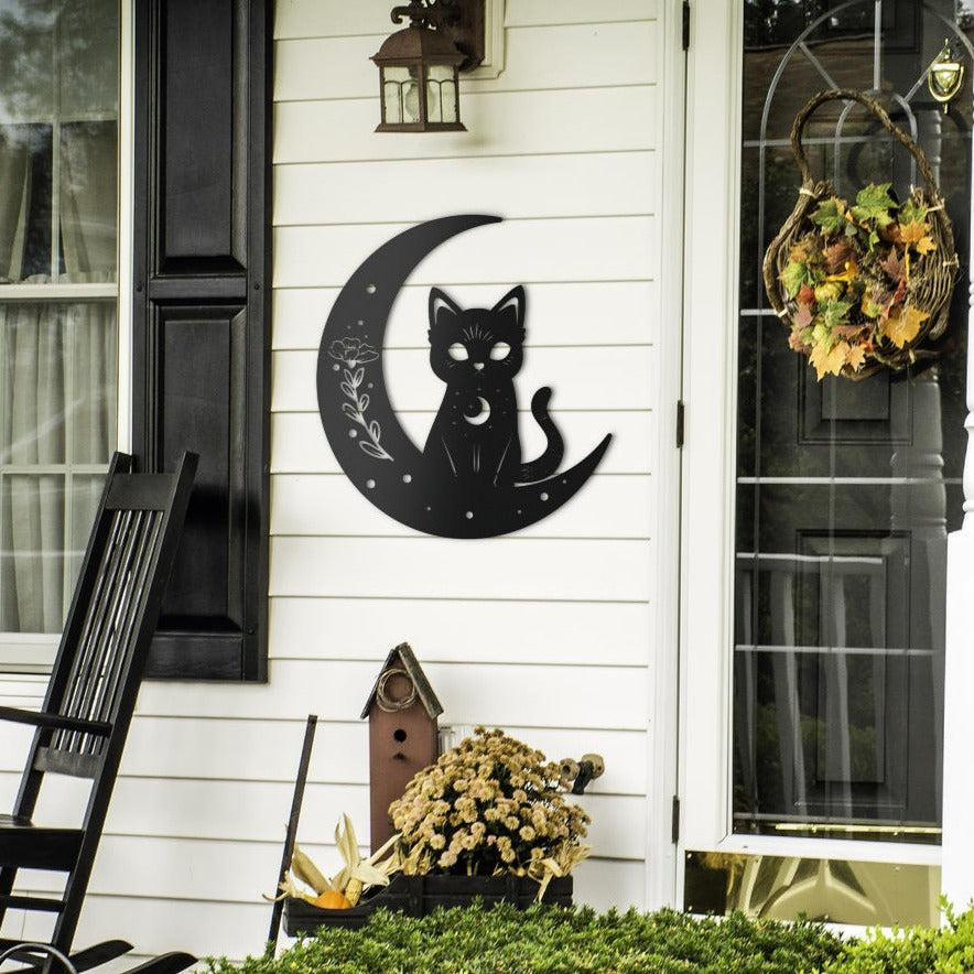 Moon Black Cat Metal Sign Occult Metal Sign-MoonChildWorld