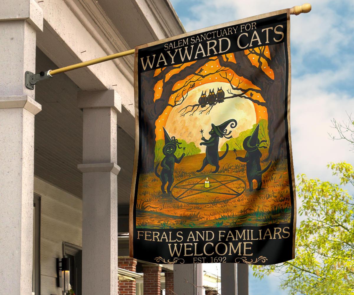 Gothic black cat halloween flag-MoonChildWorld