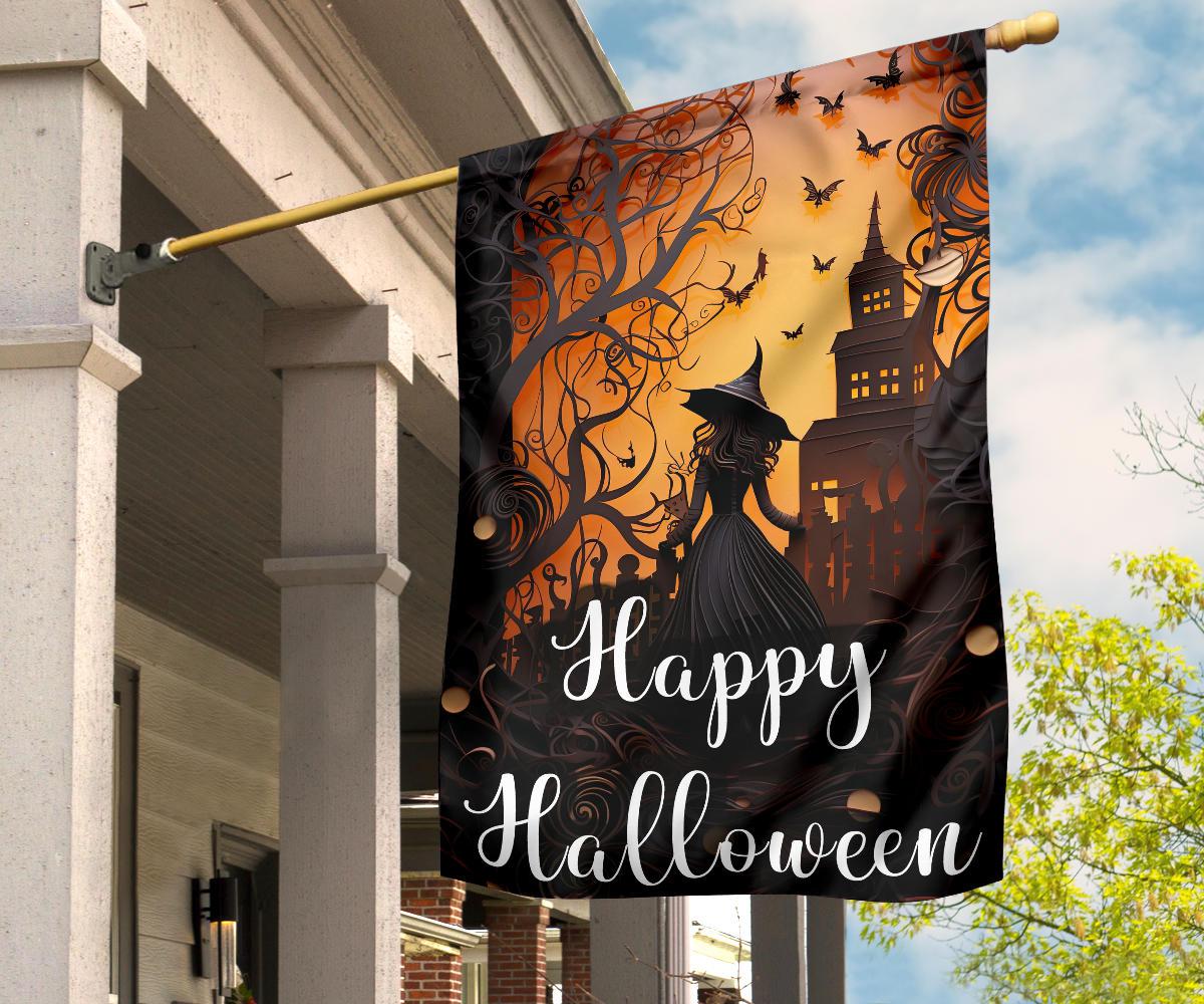 Haunted House Halloween Witch Flag-MoonChildWorld