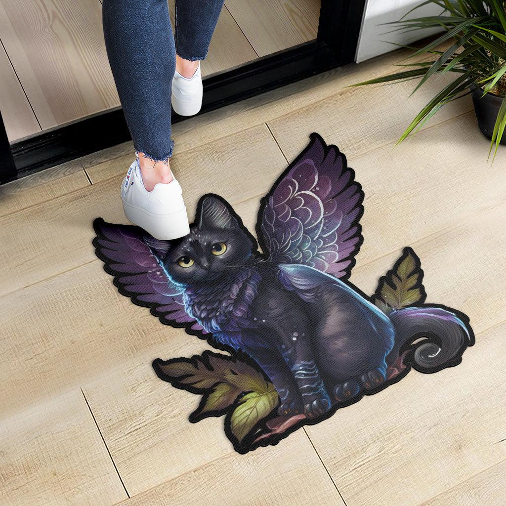 Winged Cat Door Mat Magic Black Cat Doormat-MoonChildWorld