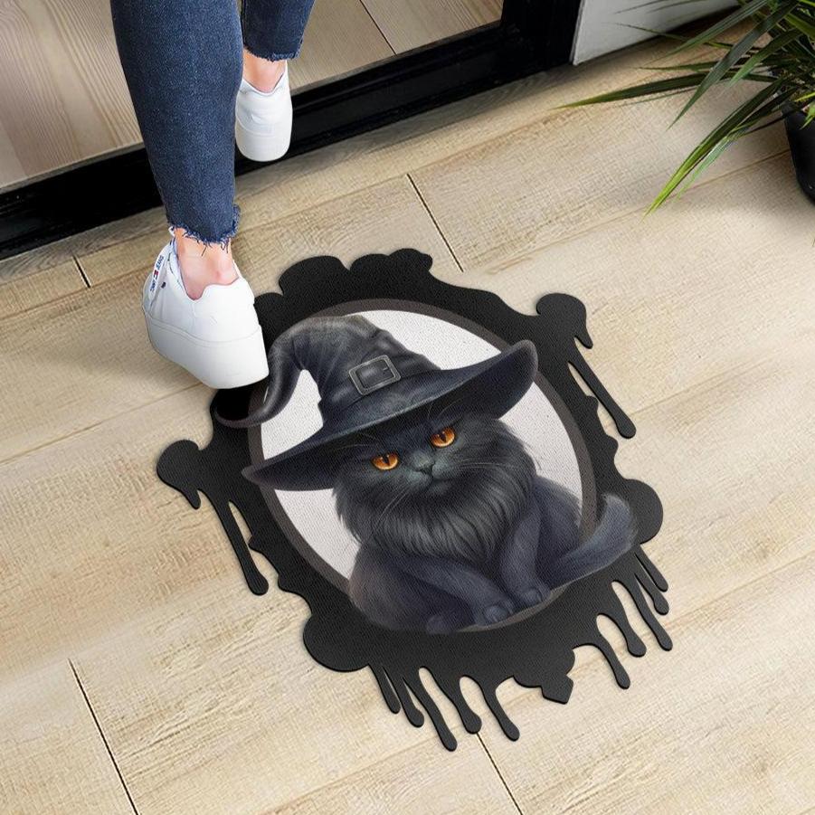 Gothic Black Cat Door Mat for Halloween-MoonChildWorld