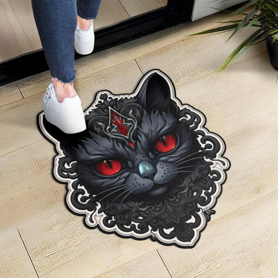 Black Cat Door Mat Gothic Cat Doormat-MoonChildWorld