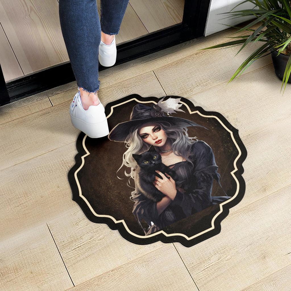 Mystic Witch and Black Cat Door Mat-MoonChildWorld