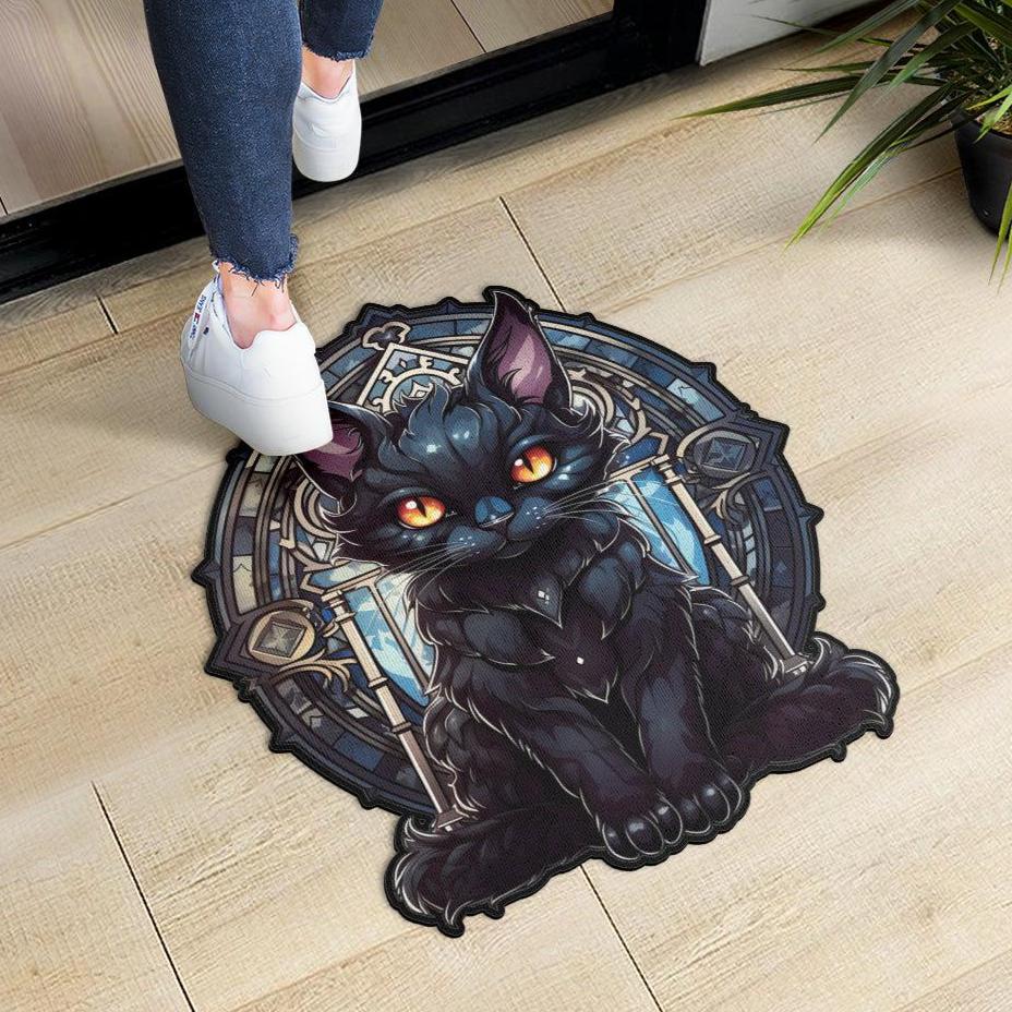 Black Cat Door Mat Gothic Cat Doormat-MoonChildWorld