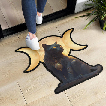 Wicca Triple Moon Black Cat Door Mat